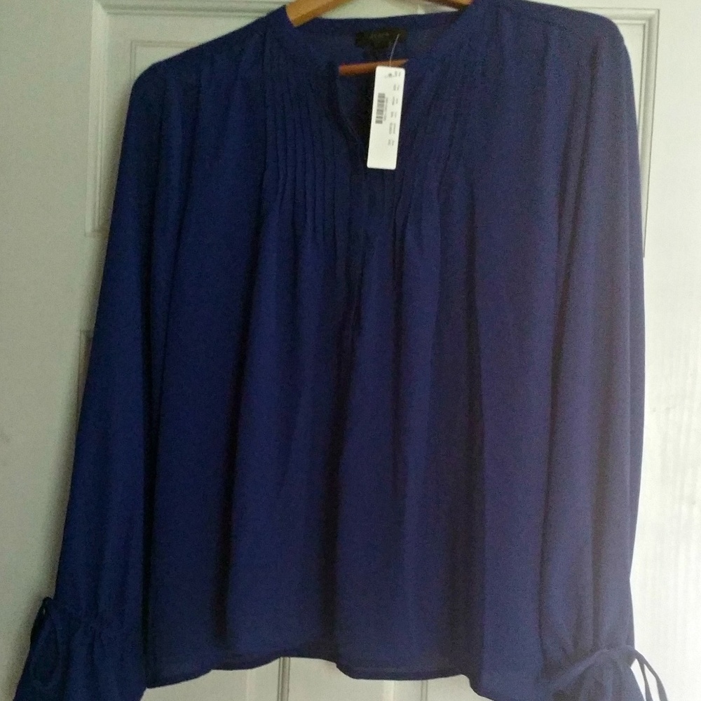 J Crew Blue Tie-sleeve top w/pin tucks Size XXL